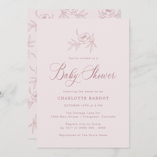 Elegant Baby Girl Pink Shower Invitation (Front/Back)
