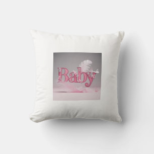 Elegant Baby Girl Pink Typography Floral & Butte Cushion