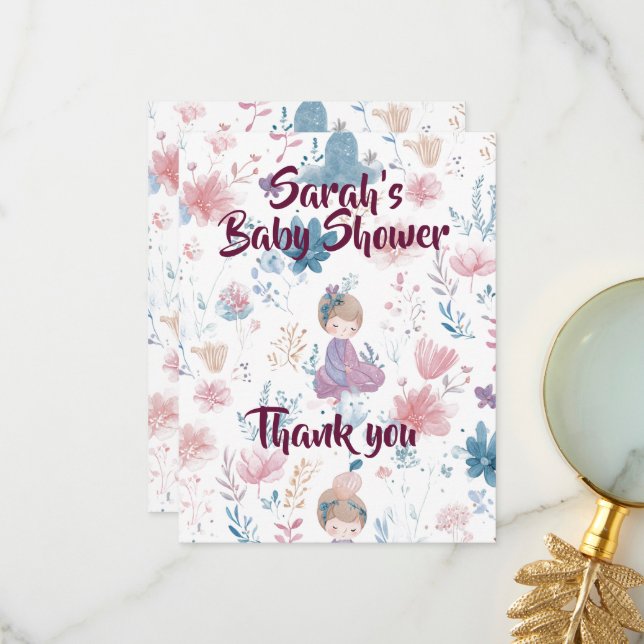 Elegant Baby Girl Shower Flat Thank You Card (Front/Back In Situ)