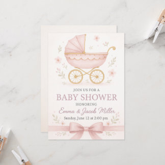 Elegant Baby Girl Shower invitation- vintage Pink Invitation