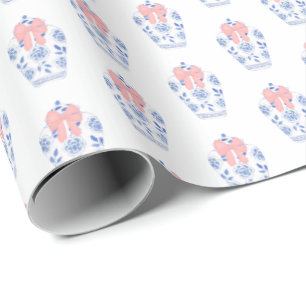 Elegant Baby Girl Shower Pink Ribbon Ginger Jar Wrapping Paper