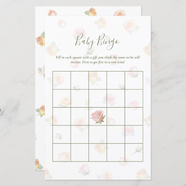 Elegant Baby in Bloom Baby Shower Bingo Game (Front/Back)