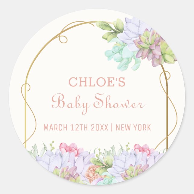 Elegant Baby In Bloom Boho Arch Cactus Baby Shower Classic Round Sticker (Front)
