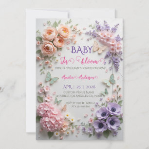 Elegant Baby In Bloom Floral Butterflies Pastel Invitation