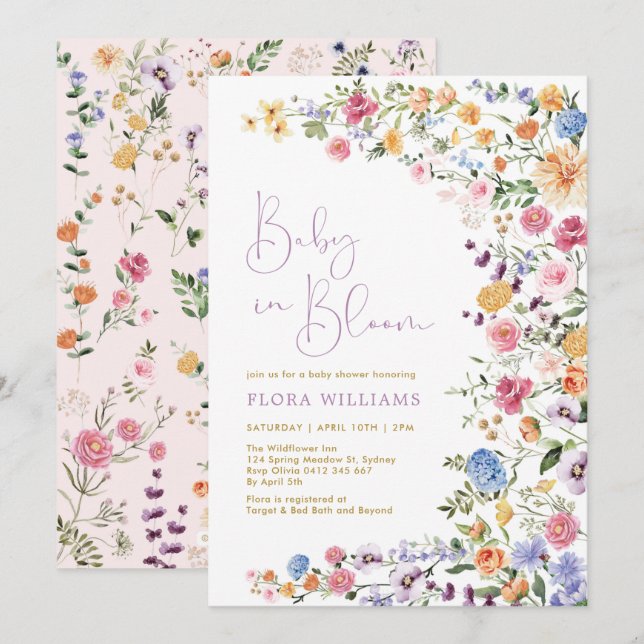Elegant Baby in Bloom Wildflower Baby Shower Invitation (Front/Back)