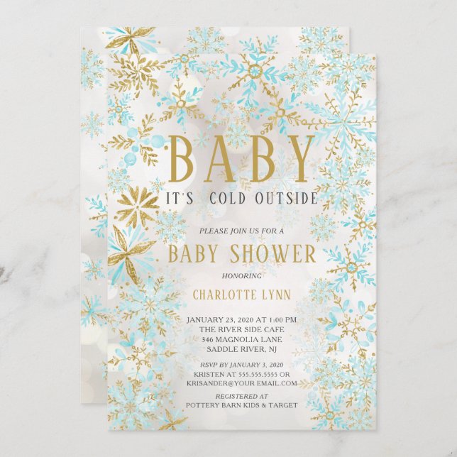 Elegant Baby It's Cold Outside Boys Baby Shower Invitation (Front/Back)