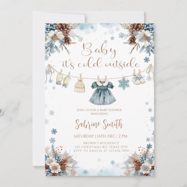 Elegant Baby it's Cold Outside girl  Baby Shower Invitation (Front)