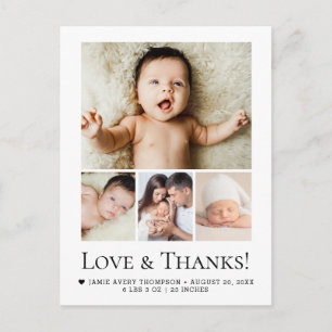 Elegant Baby Love and Thanks 4 photo collage Chic Postcard