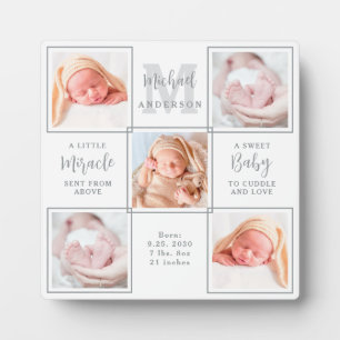 Elegant Baby Newborn Personalised 5 Photo Collage Plaque