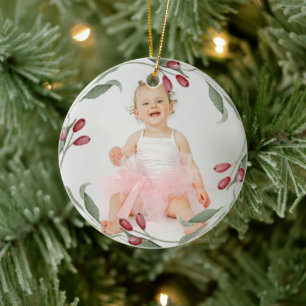 Elegant Baby Photo First Christmas Wreath Ceramic Tree Decoration