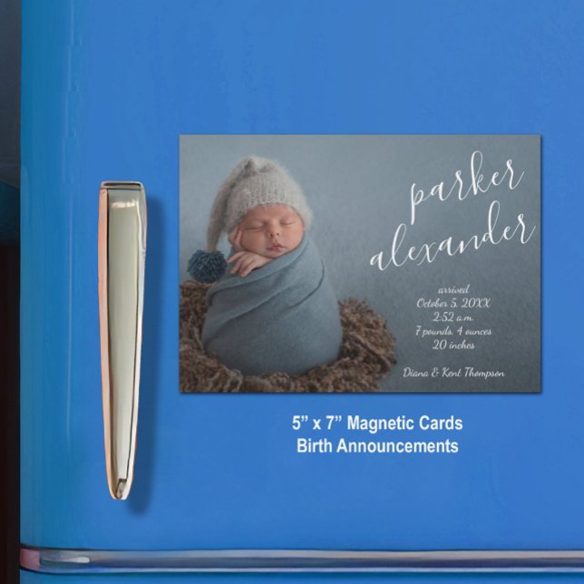 Elegant Baby Photo Magnetic Birth Announcement (5" x 7" magnetic cards with a high-gloss finish)