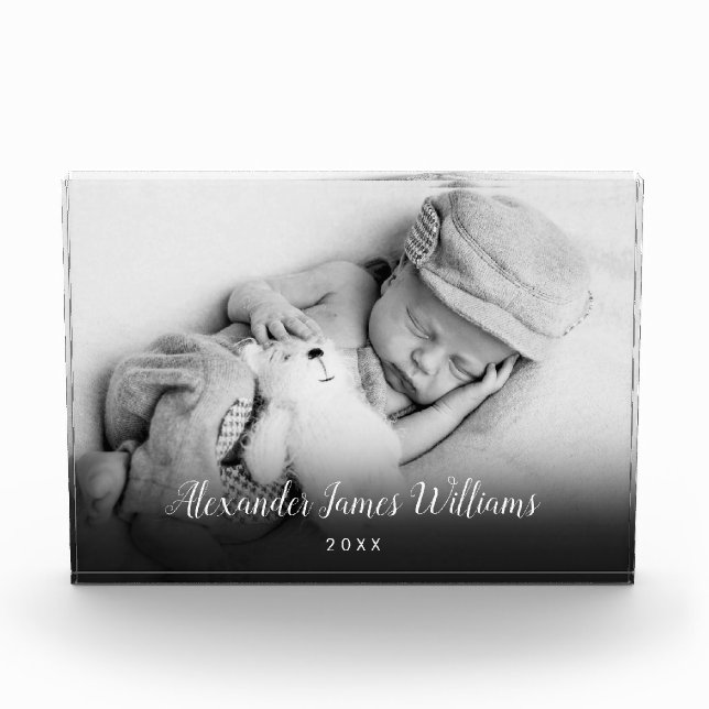 Elegant Baby Photo Script Name Keepsake Block (Front)