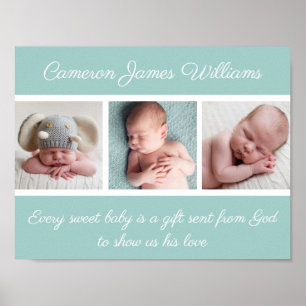 Elegant Baby Photo Teal Christian Quote Religious Poster