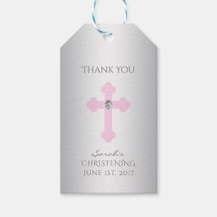 Elegant Baby Pink Cross Baptism/Christening Girl Gift Tags