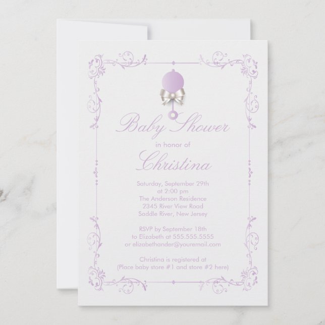 Elegant Baby Rattle Girl Baby Shower Invitation (Front)