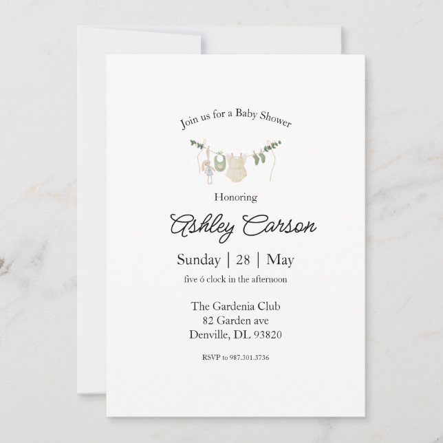 Elegant Baby Shower Announcement Card (Front)