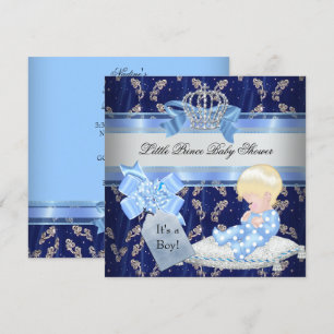 Elegant Baby Shower Blonde Boy Blue Little Prince Invitation