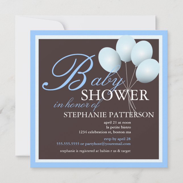 Elegant Baby Shower Blue Balloons Invitation (Front)