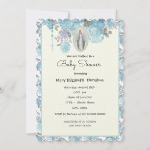 Elegant  Baby Shower Blue Floral Religious  Invitation