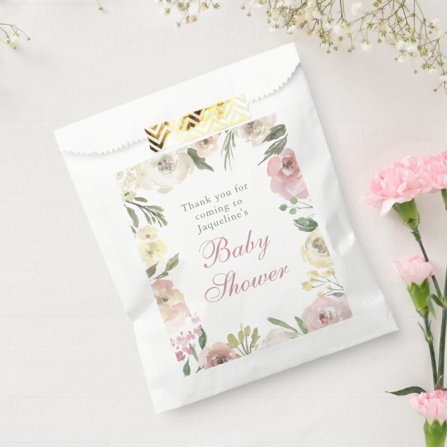 Elegant Baby Shower Blush Pink Floral Custom Favour Bags (Sealed)