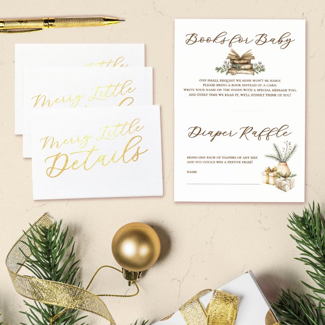 Elegant Baby Shower Books and Diaper Raffle Gold Foil Card (Creator Uploaded)