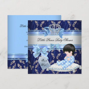 Elegant Baby Shower Boy Blue Little Prince Crown 2 Invitation