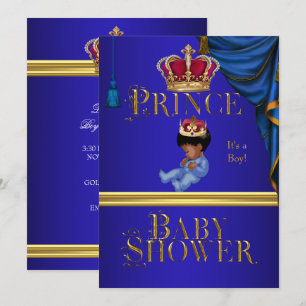 Elegant Baby Shower Boy Blue Little Prince Crown 2 Invitation