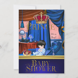Elegant Baby Shower Boy Blue Little Prince Crown Invitation