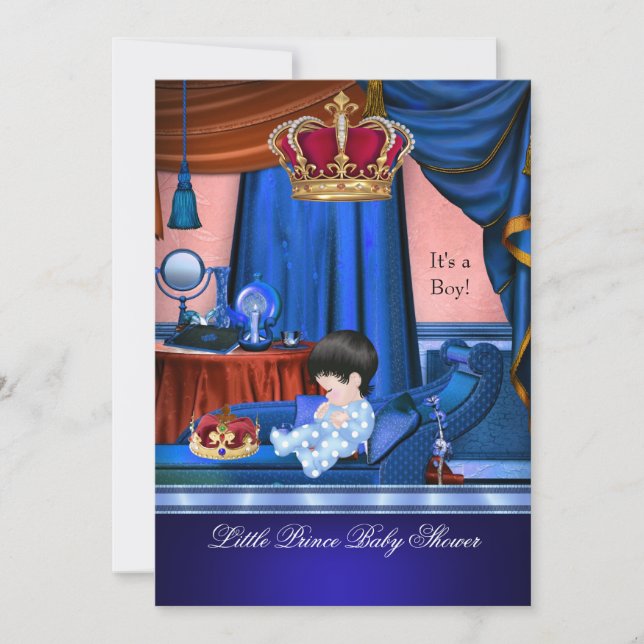 Elegant Baby Shower Boy Blue Little Prince Crown Invitation (Front)