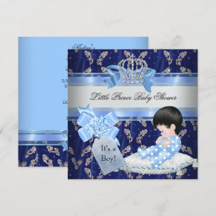 Elegant Baby Shower Boy Blue Little Prince Crown Invitation
