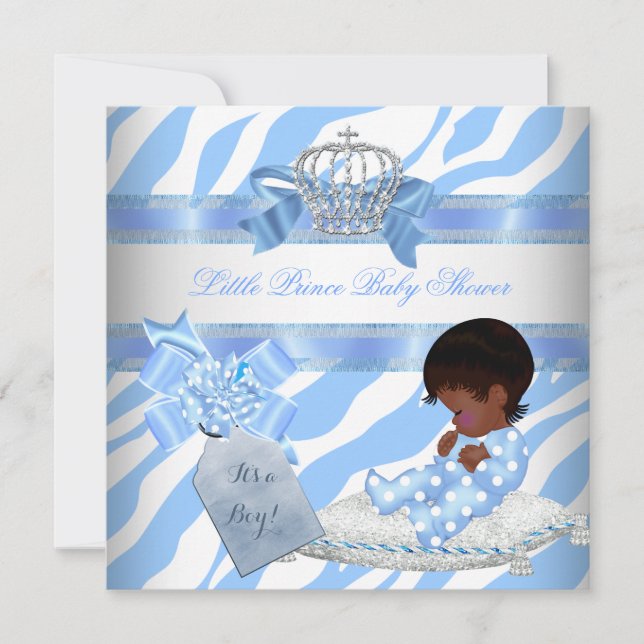 Elegant Baby Shower Boy Blue Zebra Prince Ethnic Invitation (Front)