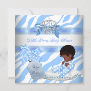 Elegant Baby Shower Boy Blue Zebra Prince Ethnic Invitation
