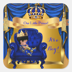 Elegant Baby Shower Boy Prince Royal Blue Gold Square Sticker