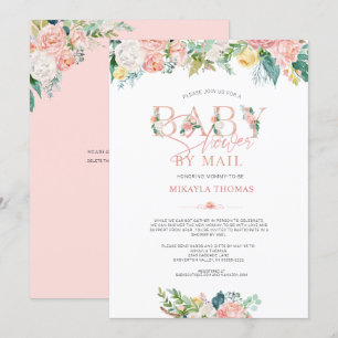 Elegant Baby Shower by Mail Rose Gold Pink Floral Invitation