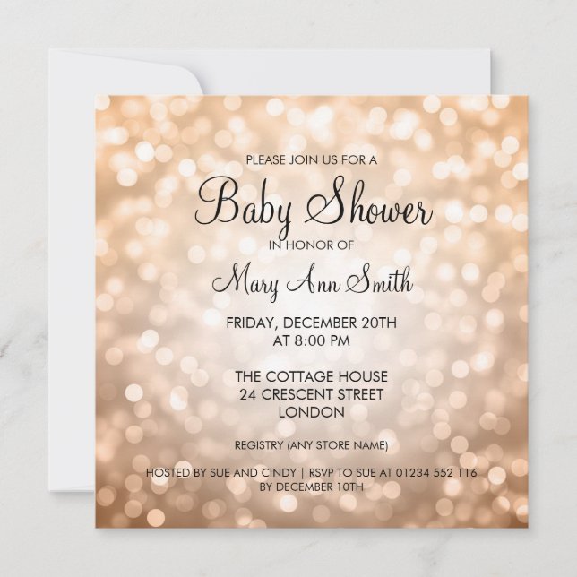 Elegant Baby Shower Copper Glitter Lights Invitation (Front)