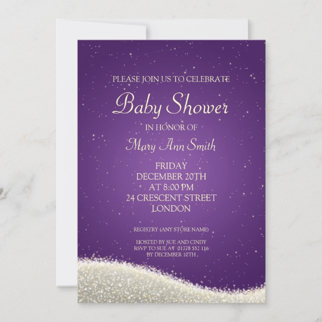 Elegant Baby Shower Dazzling Sparkles Purple Invitation (Front)