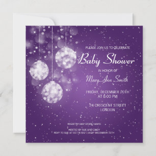 Elegant Baby Shower Festive Baubles Purple Invitation