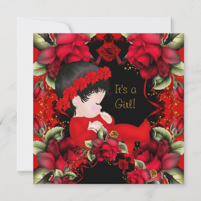 Elegant Baby Shower Girl Red Rose Flowers 2 Invitation (Front)