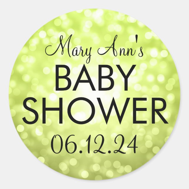 Elegant Baby Shower Green Glitter Lights Classic Round Sticker (Front)