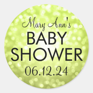 Elegant Baby Shower Green Glitter Lights Classic Round Sticker