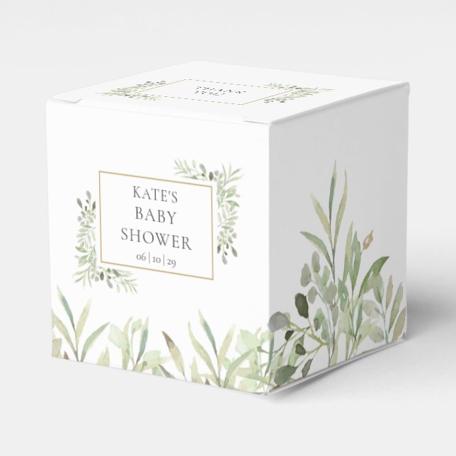 Elegant Baby Shower Greenery Foliage Favour Box (Front Side)