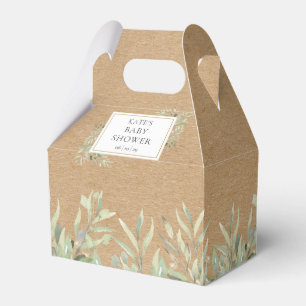 Elegant Baby Shower Greenery Leaves Rustic Kraft Favour Box