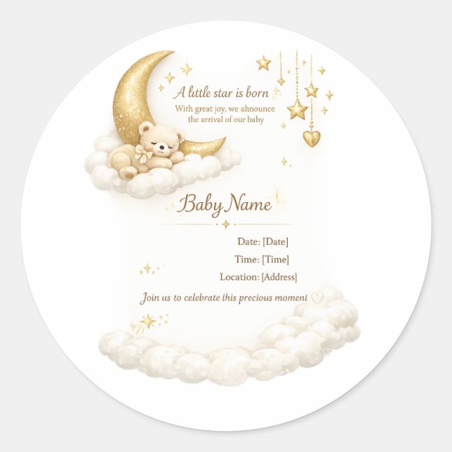 Elegant Baby Shower Invitation Classic Round Sticker (Front)