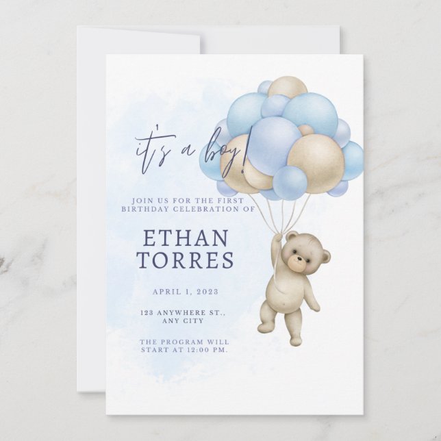 elegant baby shower invitation cute bear (Front)