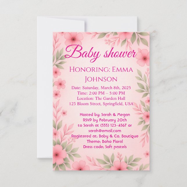 Elegant Baby Shower Invitation for Girls (Front)