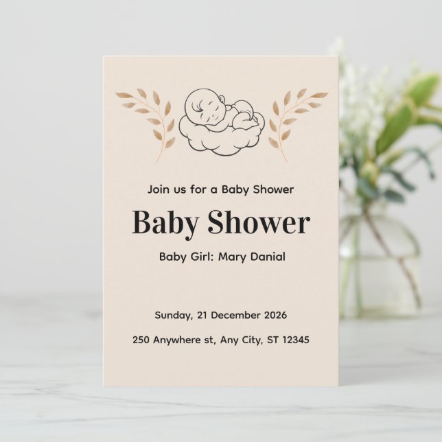 Elegant Baby Shower Invitation Modern Boho style (Standing Front)