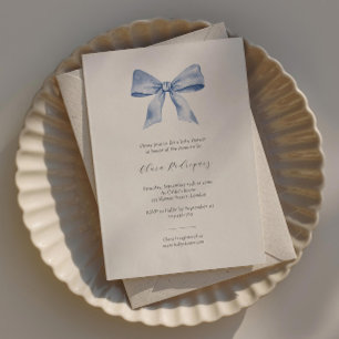 Elegant baby shower invitation with blue ribbon