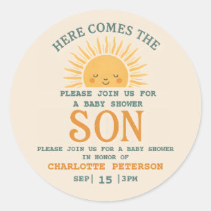 Elegant Baby Shower Invitation with Family Name Classic Round Sticker