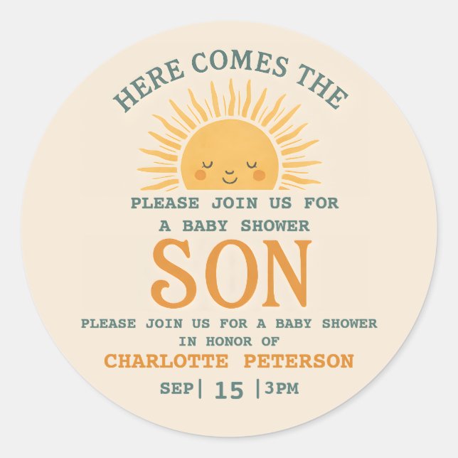 Elegant Baby Shower Invitation with Family Name  Classic Round Sticker (Front)