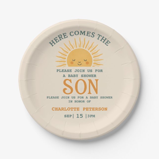 Elegant Baby Shower Invitation with Family Name  Paper Plate (Front)